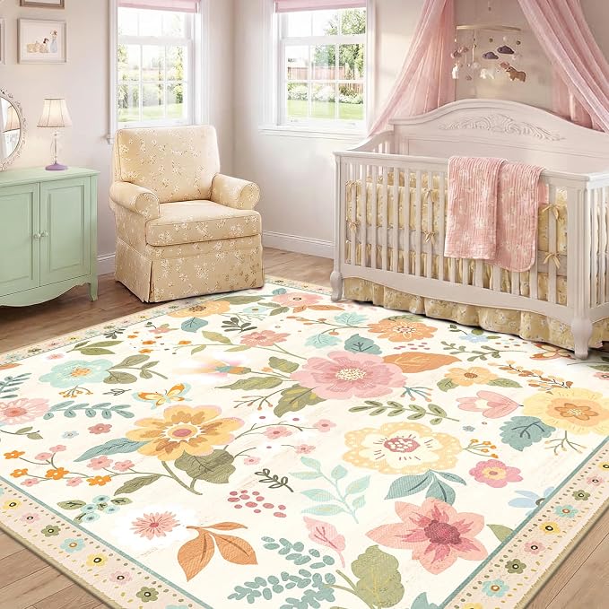 RELEANY Floral Square 6ft Area Rugs Washable Print Boho Cute Carpet Non Slip - Image 6