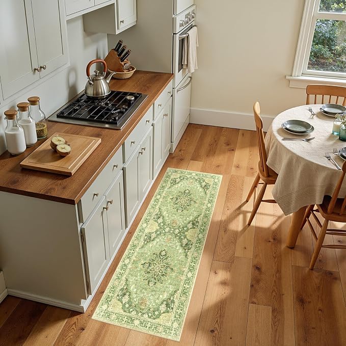 RELEANY Area Rugs Runner 2'x5' Washable Non-Slip, Floral Vintage Distress by RELEANY