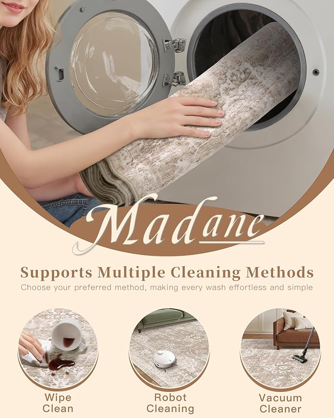 Madane Washable Area Rug 4x6, Low Pile Stain Resistant Vintage Area Rugs - Image 7