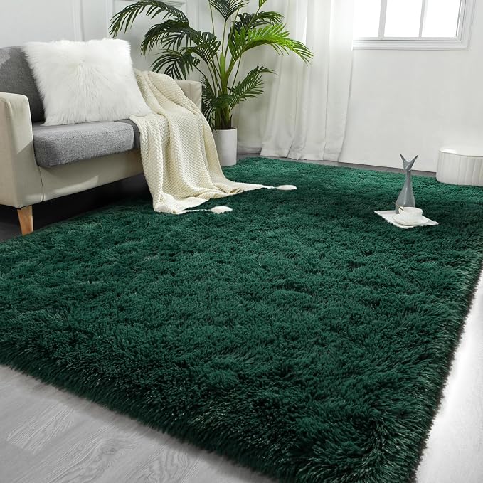 FlyDOIT Large Area Rugs for Living Room, 5x8 Feet Deep-Green Shaggy Rug Fluffy by FlyDOIT