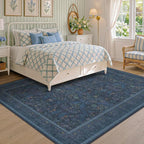 9x12 Vintage Big Floor Rugs for Living Room, Machine Washable Soft Dark Blue - Image 3