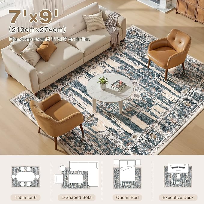 Washable 7x9 Area Rug for Living Room - Image 9