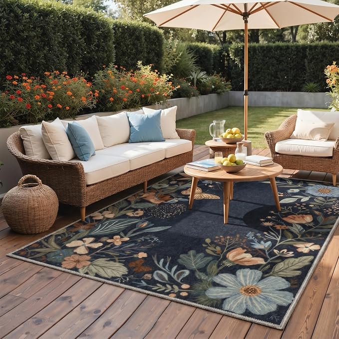 GENIMO Indoor Outdoor Area Rug 5'x7', Machine Washable Rugs by GENIMO