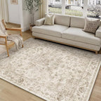 5x7 Washable Neutral Area Rug Beige Vintage Living Room Bedroom Carpet Non-Slip by WondRg