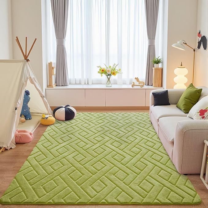 4x6 Green Washable Area Rug for Bedroom, Modern Geometric Shag Non-Slip Living - Image 7