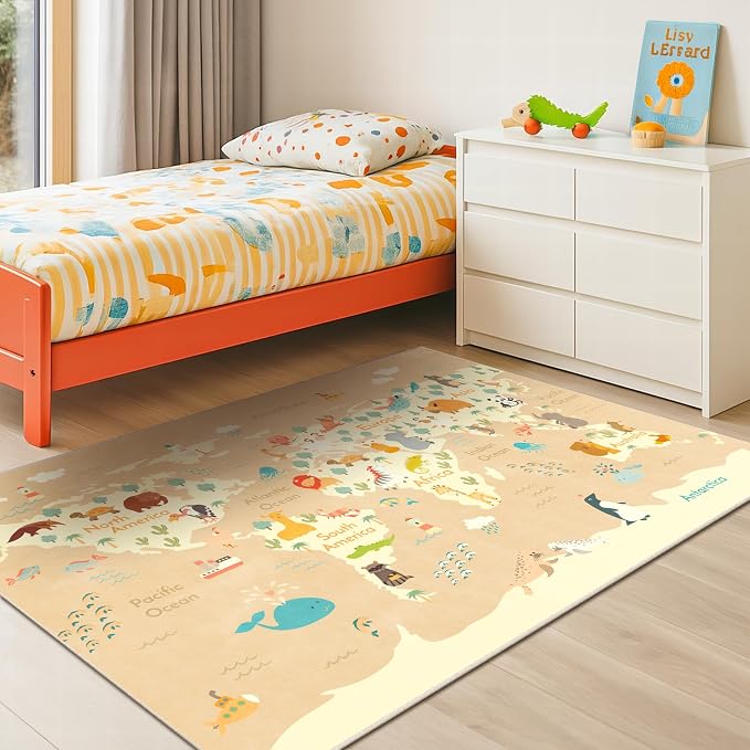 Hazo Haus 3x5 Animal World Map Bedroom Rug - Image 3