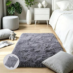 2x3 Grey Fluffy Shag Rug for Bedroom Soft Plush Fuzzy Washable Non Slip Carpet by KICHOWUA