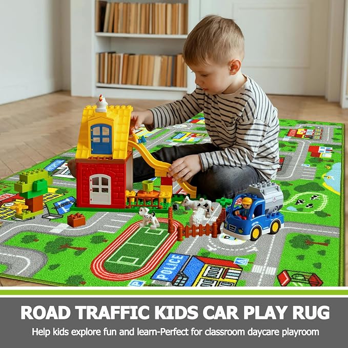 Capslpad Green Car Road Kid Rug Carpet Playmat - Image 7