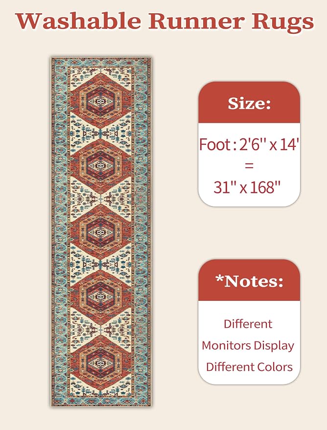SERISSA Runner Rug for Hallways, Extra Long Boho Rug Ultra Soft Vintage Orange - Image 6