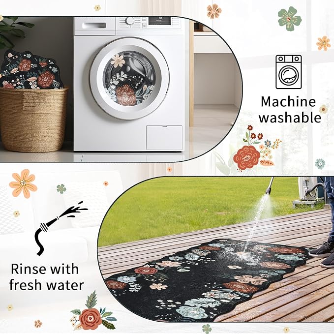 Homcomoda Kitchen Mats for Floor 3PC, Floral Washable Kitchen Rugs Non Slip - Image 6