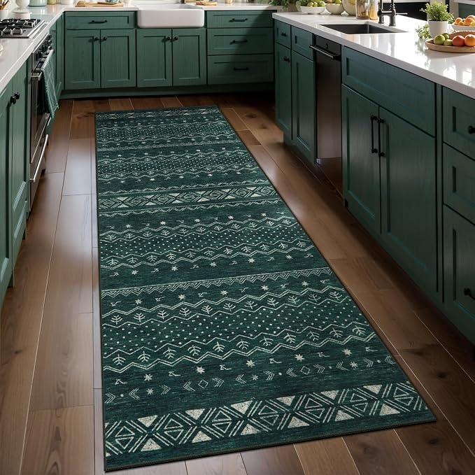 SERISSA 2x6 Kitchen Runner Rug, Washable Non-Slip Dark Green Boho Rug, Soft by SERISSAHomeDecorCollection