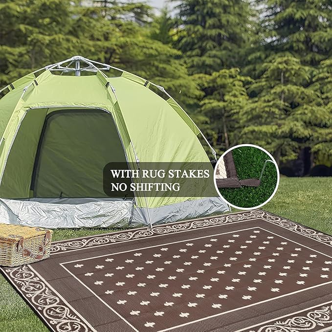 Pauwer Waterproof Outdoor Rug 8x10, Reversible Plastic Straw Patio Camping Rug - Image 6
