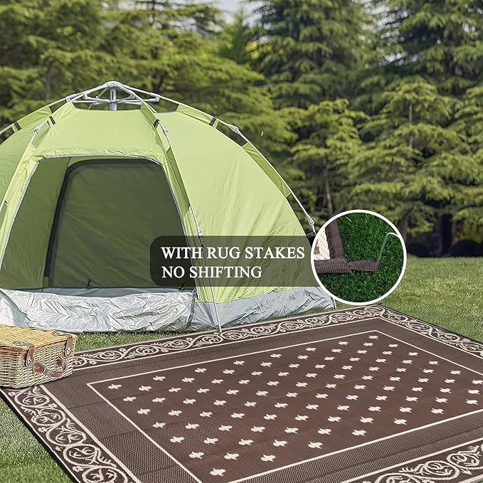Pauwer Waterproof Outdoor Rug 10x14, Reversible Plastic Straw Patio Camping Rug - Image 6