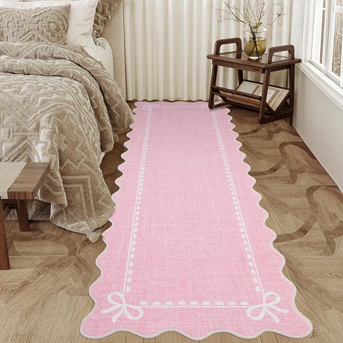 GarveeHome Scalloped Bow Rug for Living Room, Solid Pink Rug for Dorm, Washable - Image 7