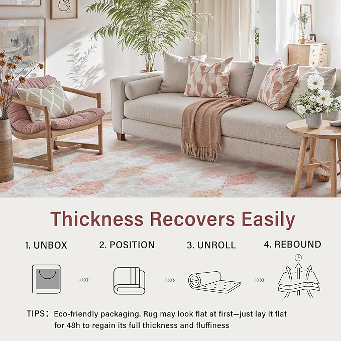 PureCozy Checkered Rug 6x9 Fluffy Shag Living Room Pink Area Rug Modern - Image 4
