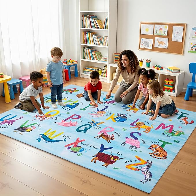 5x7 ABC Classroom Rug for Kids Playroom, Alphabet Rug - Image 3