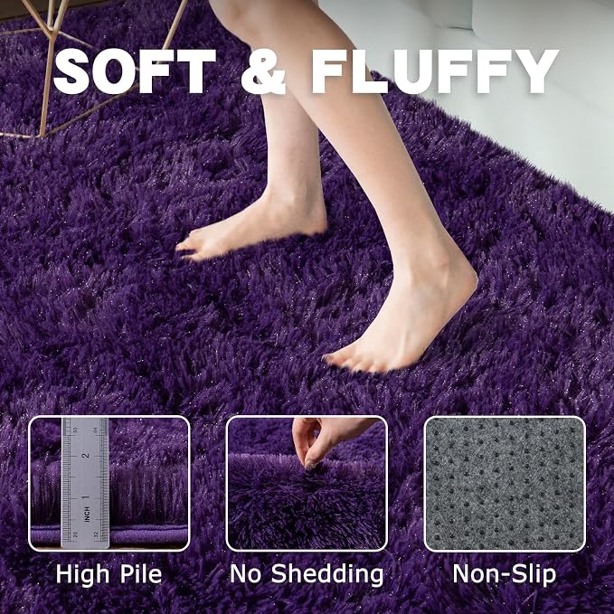 Round Purple Rug for Bedroom, 5 ft Circle Area Rugs for Living Room, Soft - Image 6