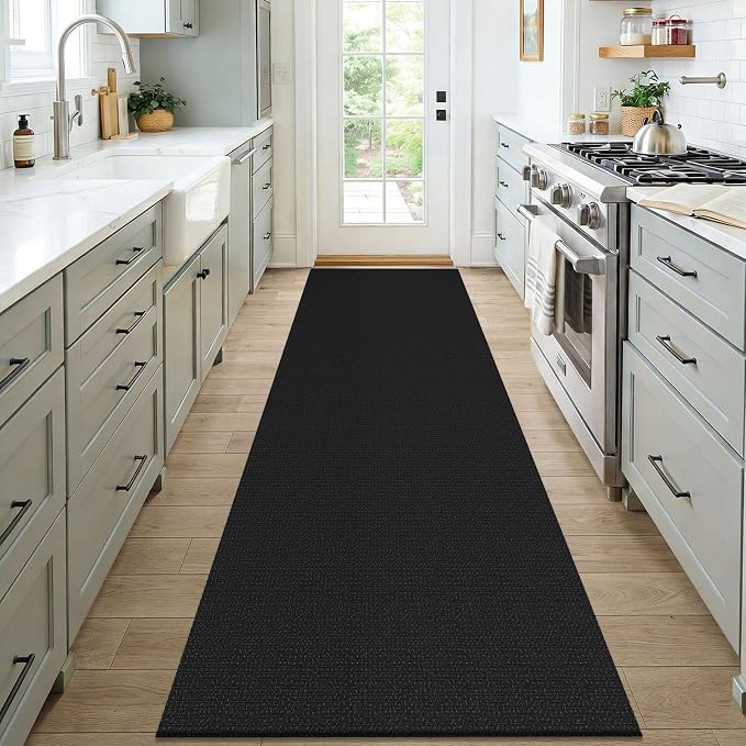KOZYFLY Black 3x7 Washable Kitchen Runner Rug, Non Slip Wide Runners - Image 2