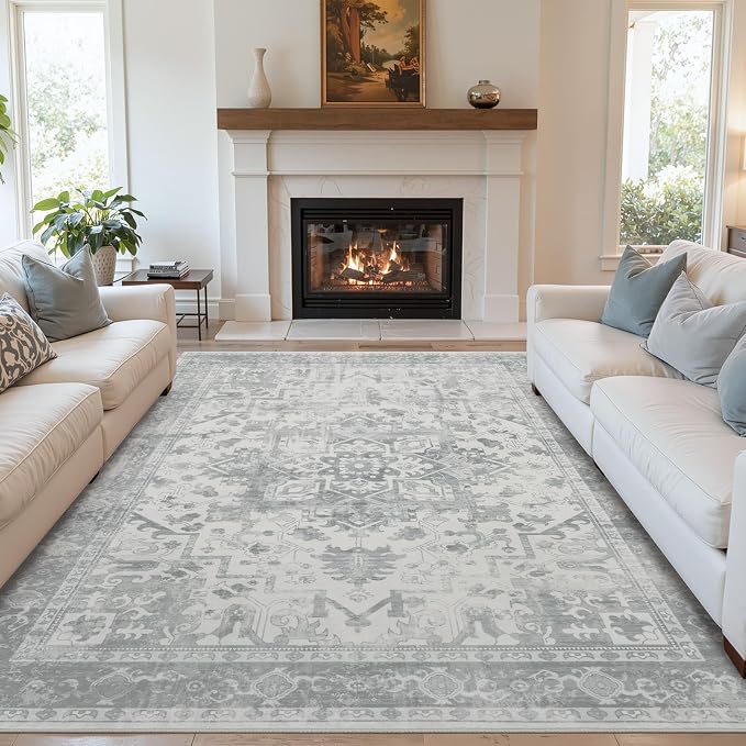 Rugxara 6x9 Washable Area Rug for Living Room, Neutral Vintage Large Boho Rugs by Rugxara