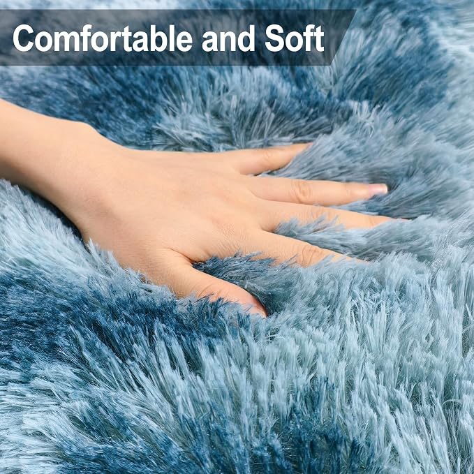 2x5 Feet Soft Fluffy Blue Runner Rug - Image 5
