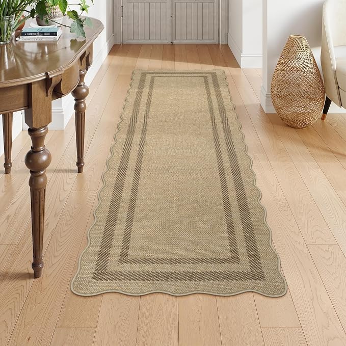 LIVEBOX Scalloped Washable 2x6 Kitchen Runner Rug, Easy Jute Geometric Tan Rugs - Image 8