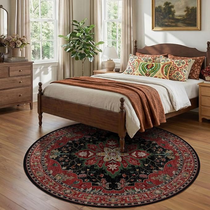 RELEANY Area Rugs Round 7ft Washable Non-Slip, Floral Vintage Distress - Image 2