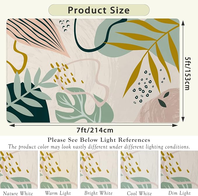 Area Rug 5x7 Washable Rug, Machine Washable Tropical Plam Leaves Rugs - Image 2