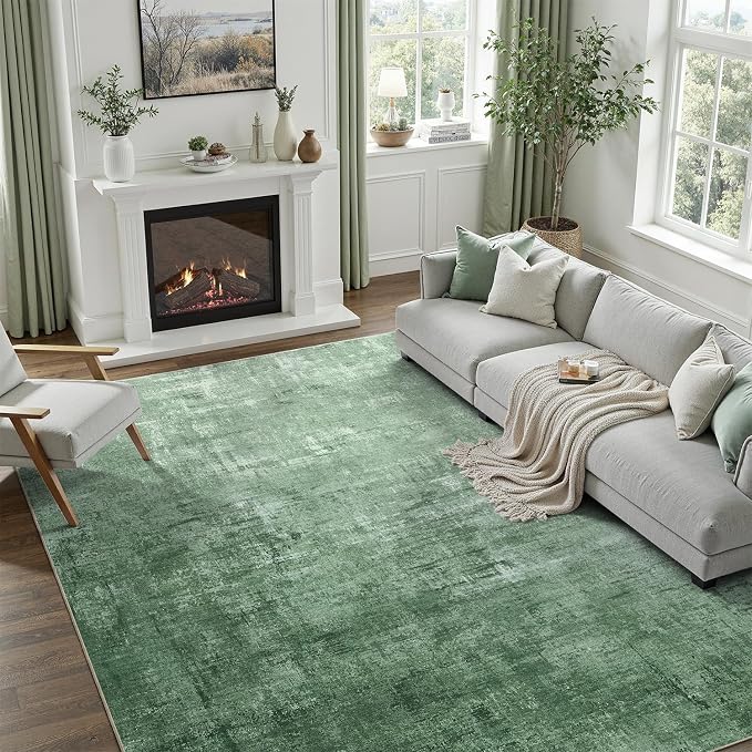 DCX Abstract Area Rug 5x7, Washable Green Modern Rug by DCXWashableRug