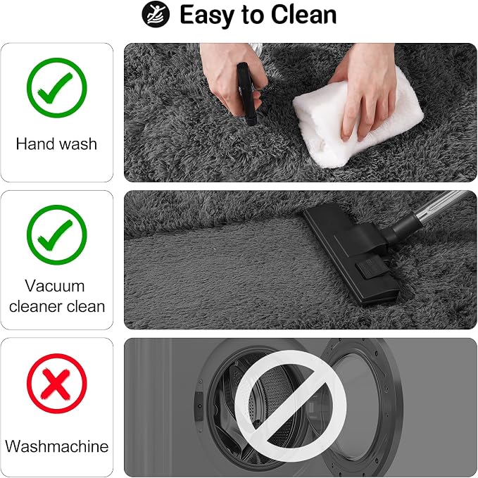 qulint 4x6 Bedroom Area Rug, Soft Fluffy Dark Grey Rug - Image 4