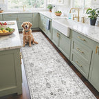 Floral Hallway Runner Grey Carpet Non-Slip, 2x10 Washable Rug Ultra-Thin Soft by WelcometoBabovid