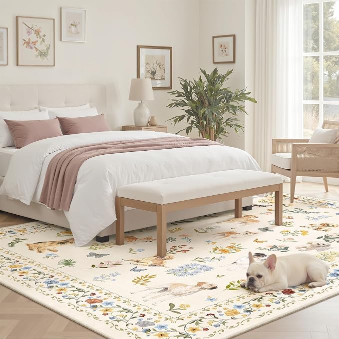 Soalmost Dog 6x9 Area Rugs for Living Room, Machine Washable Animal Floral - Image 3