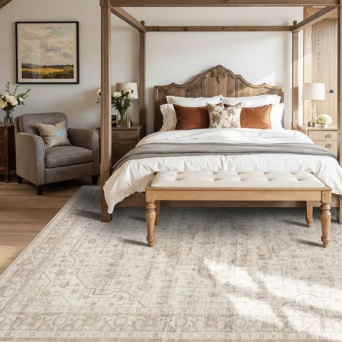 Rugxara 6x9 Washable Area Rug for Living Room, Vintage Neutral Large Boho Rugs - Image 4