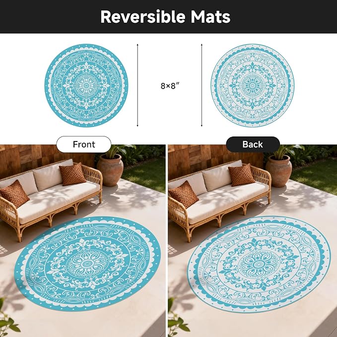 Pauwer Waterproof Outdoor Rug 8ft, Reversible Plastic Straw Patio Camping Rug - Image 2