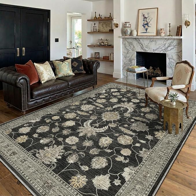 3x5 Area Rug for Living Room-Vintage Farmhouse Boho Floral Washable Stain - Image 6