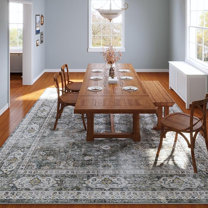 Rugcomf 9x12 Rug Washable Boho Soft Large Area Rug Non-Slip Faux Wool Vintage - Image 3