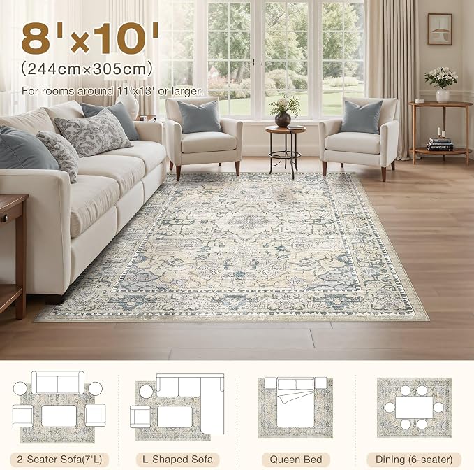 cotiled 8x10 Area Rug Machine Washable Vintage Carpet - Image 7