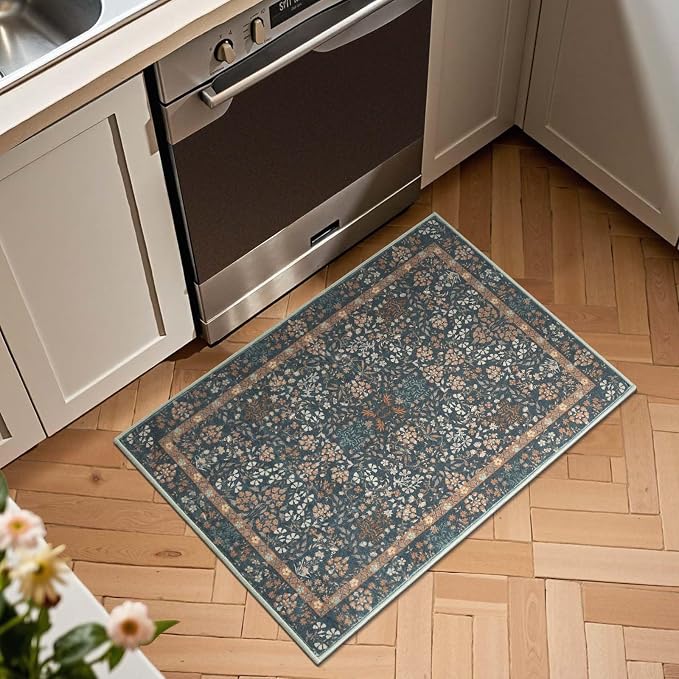jinchan Zenith Floral 2x3 Rug for Entryway Washable Kitchen Rug Non-Slip - Image 2
