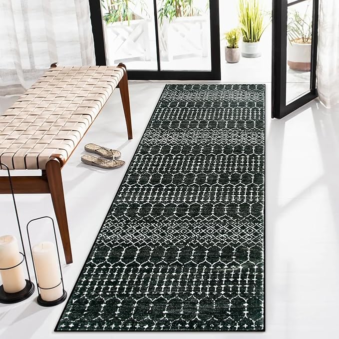 Lahome Moroccan 2x6 Black Runner Rug Non-Slip, Kitchen Rug Runner Washable by Lahome