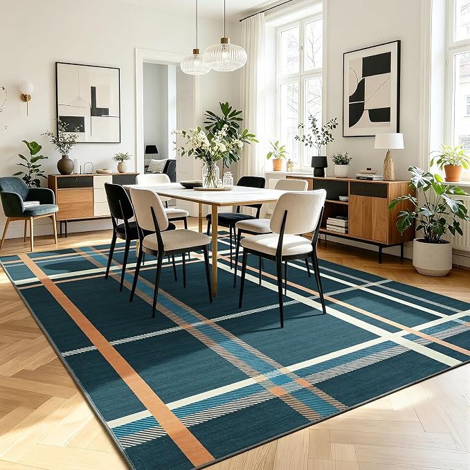 Terrug Plaid Area Rug for Living Room, Soft Low Pile Stain Resistance Abstract - Image 3