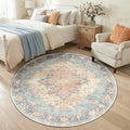 RELEANY Area Rugs Round 5ft Washable Non-Slip, Floral Vintage Distress by RELEANY