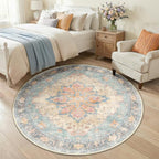 RELEANY Area Rugs Round 5ft Washable Non-Slip, Floral Vintage Distress by RELEANY