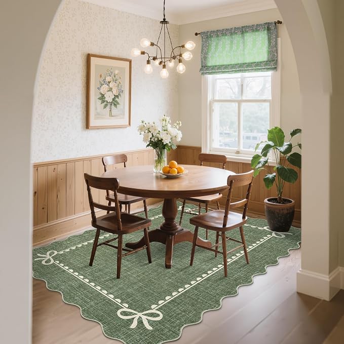 GarveeHome Scalloped Bow Rug for Living Room, Solid Green Rug for Dorm - Image 3