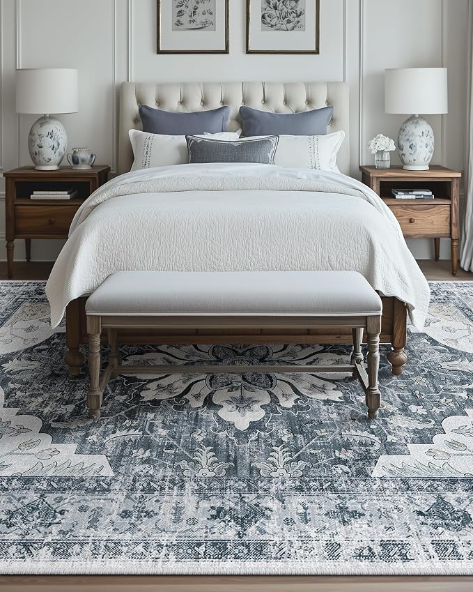 RELEANY Area Rugs 6'x9' Washable Non-Slip, Floral Vintage Distress Medallion - Image 3