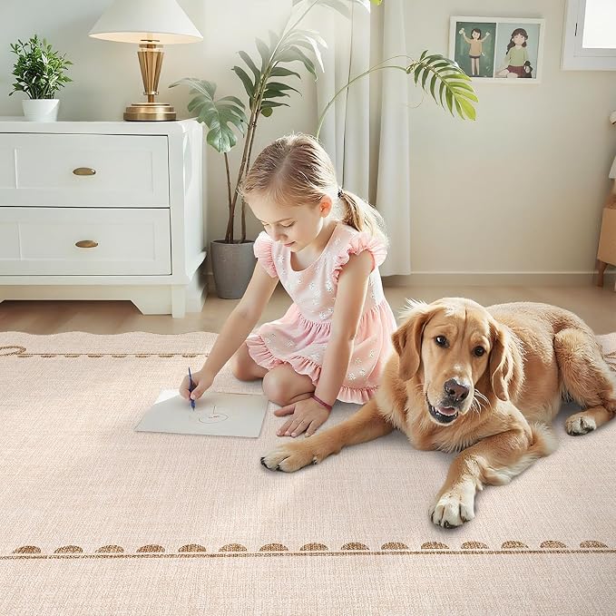 GarveeHome Scalloped Bow Rug for Living Room, Solid Beige Rug for Dorm - Image 8