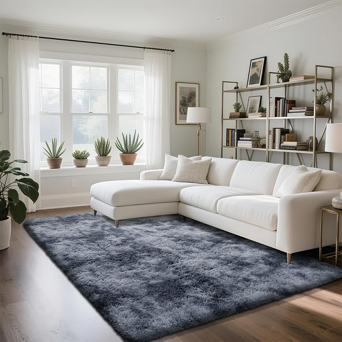 Fluffy Rug Shag Area Rug, Mottling Dark Grey 5x8 Area Rugs by Yongyangjuxi