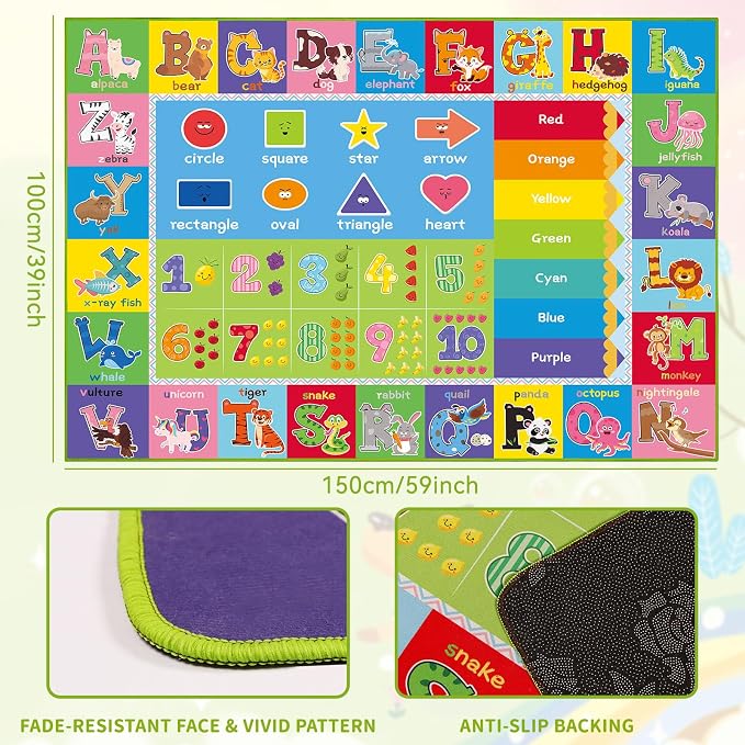 Kids Rug for Playroom, ABC Carpet Educational Play Mat for Kids, Preschool Rugs - Image 3