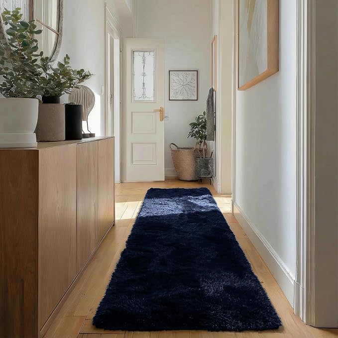 PAGISOFE Navy Blue Runner Rug 2x6, Fluffy Dark Blue Rugs - Image 2