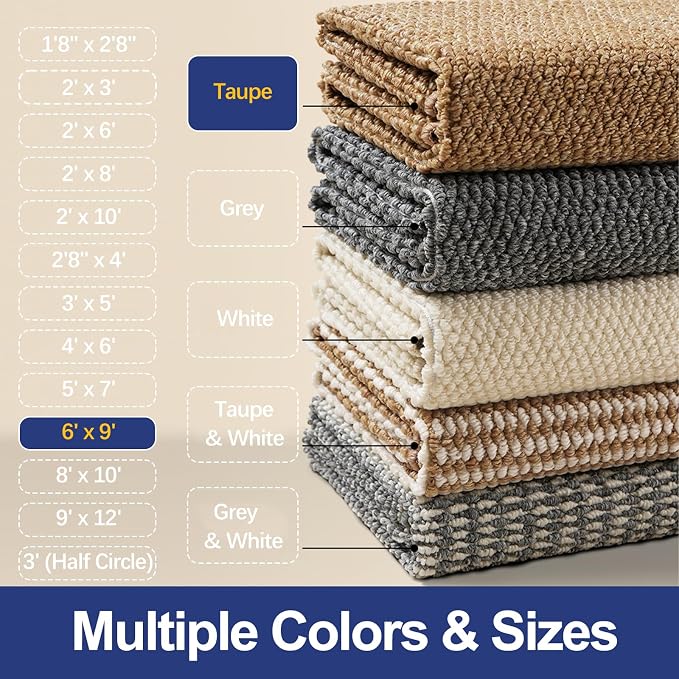 Faux Jute Area Rug 6'x9', Washable & Non-Slip, Taupe | 0.27" Low Pile Easy Jute - Image 6