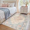 RELEANY Area Rugs 4'x5' Washable Non-Slip, Floral Vintage Distress Medallion by RELEANY