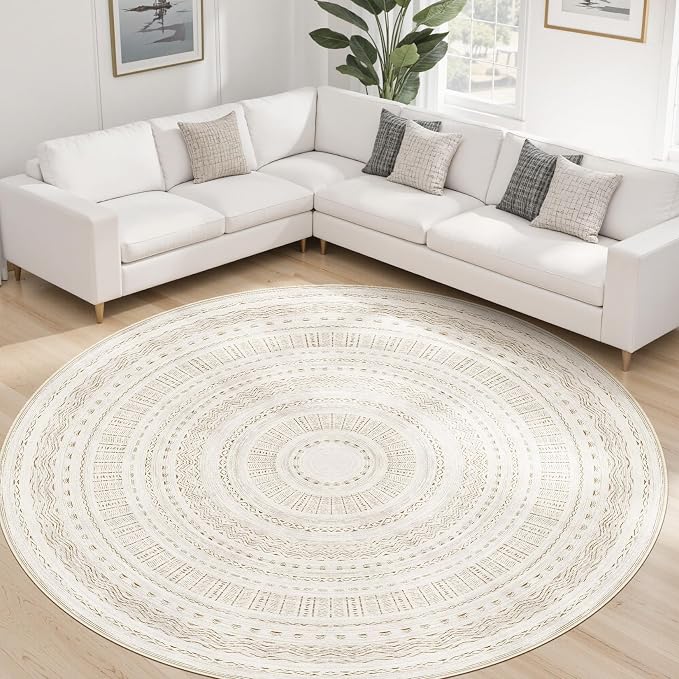 cotiled 8x8 Round Area Rugs Living Room Rug: Washable Boho Rugs - Image 8